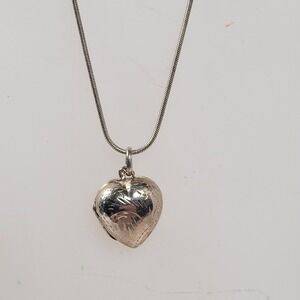 925 Sterling Puffy Heart Locket Pendant Necklace Snake Chain 18" Jewelry